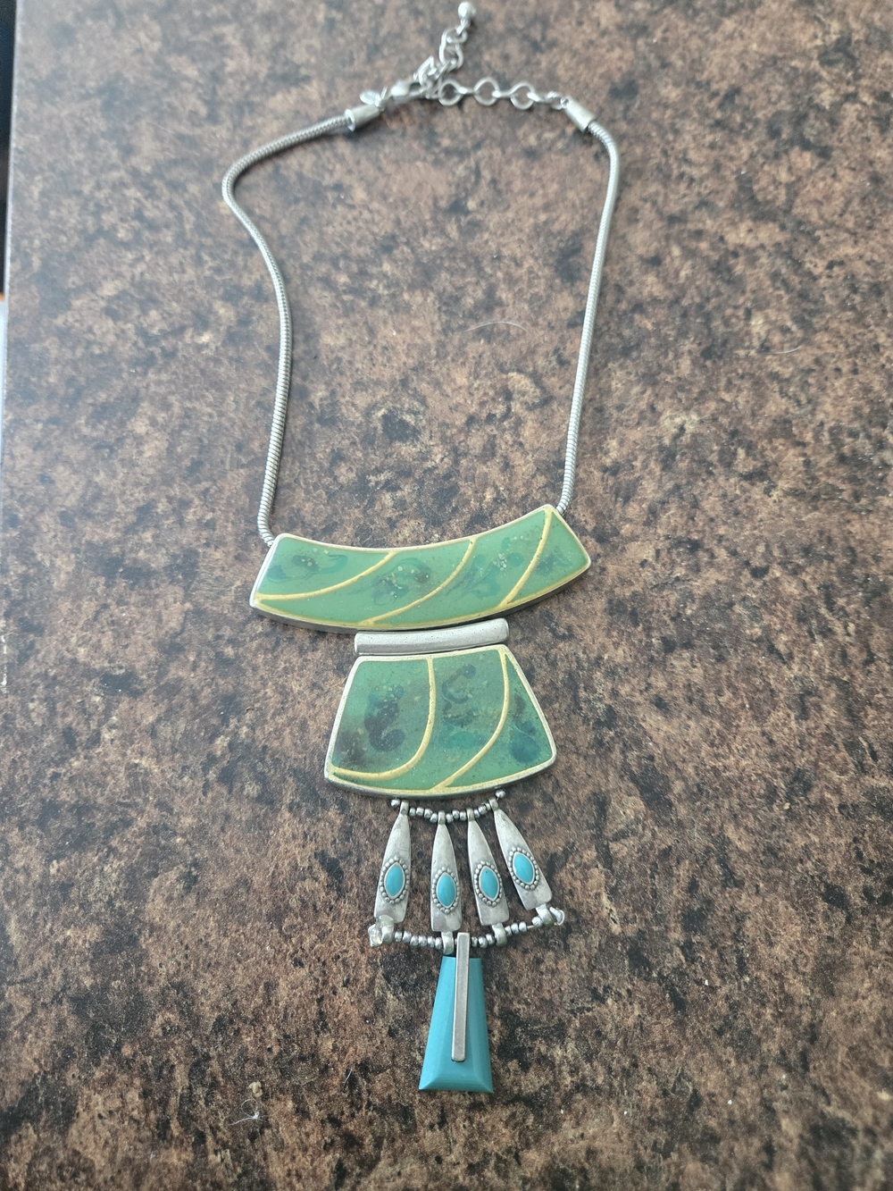 Vintage CHICOS Gayrell Green and Turquoise Statement Pendant Necklace